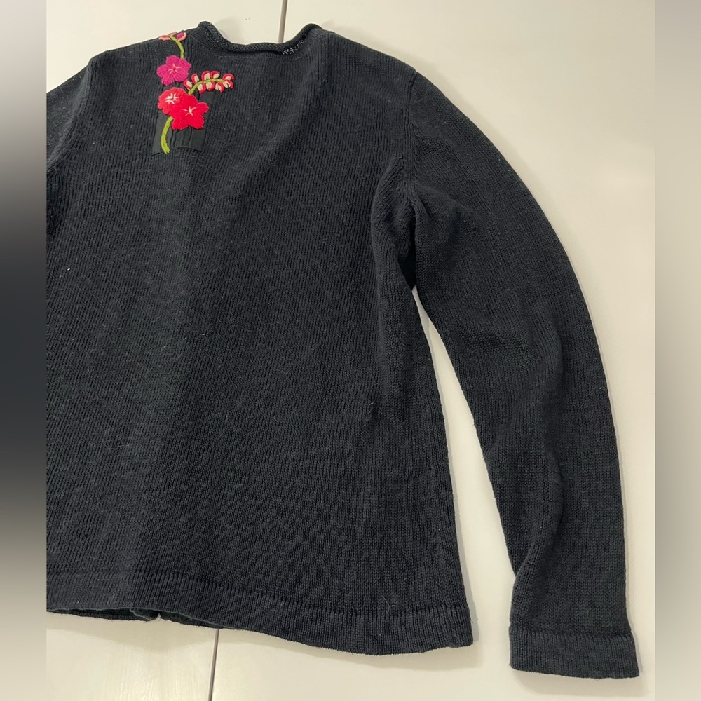 Vintage Icelandic Design Linen Cotton Embroidered Floral Cardigan Sweater Large - Picture 14 of 14